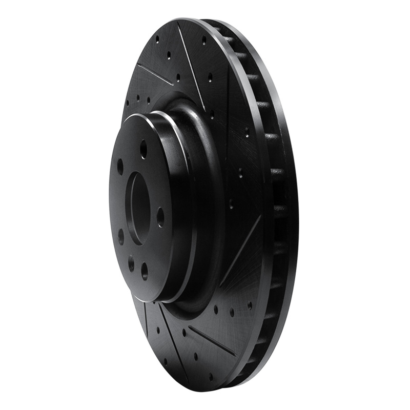 Tesla Model X Brake Rotor (1) - Front Right - R1 Concepts - Drilled & Slotted - Black - `12-`21